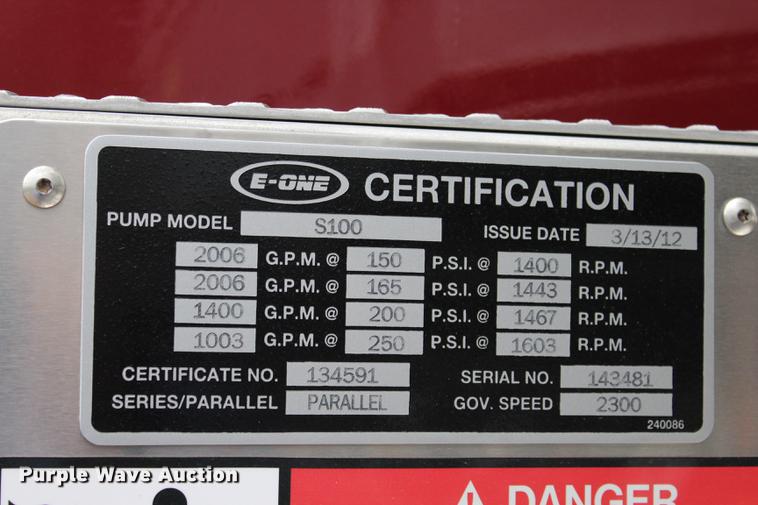 image for item BE9370 2012 E-one Cyclone II Quint ladder fire truck