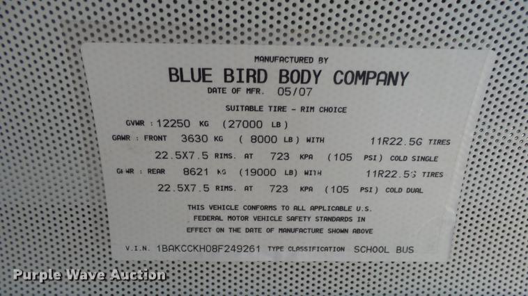 image for item DC3082 2008 Blue Bird Vision school bus