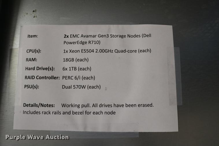 image for item EW9060 (2) Dell PowerEdge R710 EMC Avamar Gen3 storage node servers