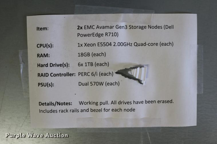 image for item EW9062 (2) Dell PowerEdge R710 EMC Avamar Gen3 storage node servers