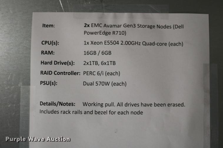 image for item EW9072 (2) Dell PowerEdge R710 EMC Avamar Gen3 storage node servers