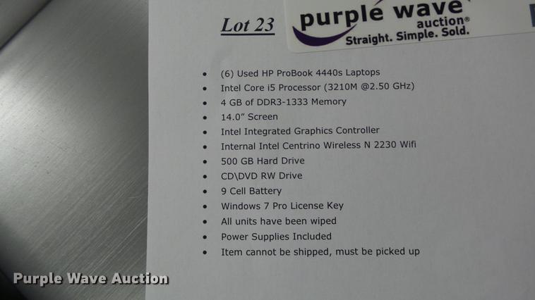 image for item EX9098 (6) HP ProBook 4440 laptops