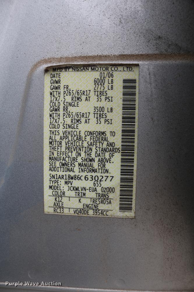 image for item DC7652 2006 Nissan Pathfinder LE SUV