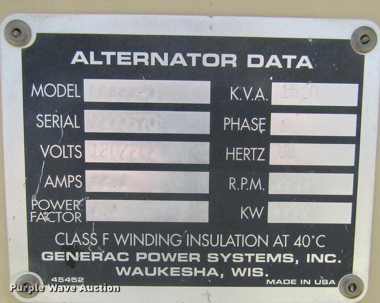 image for item DD2703 1998 Generac 00995-0 generator