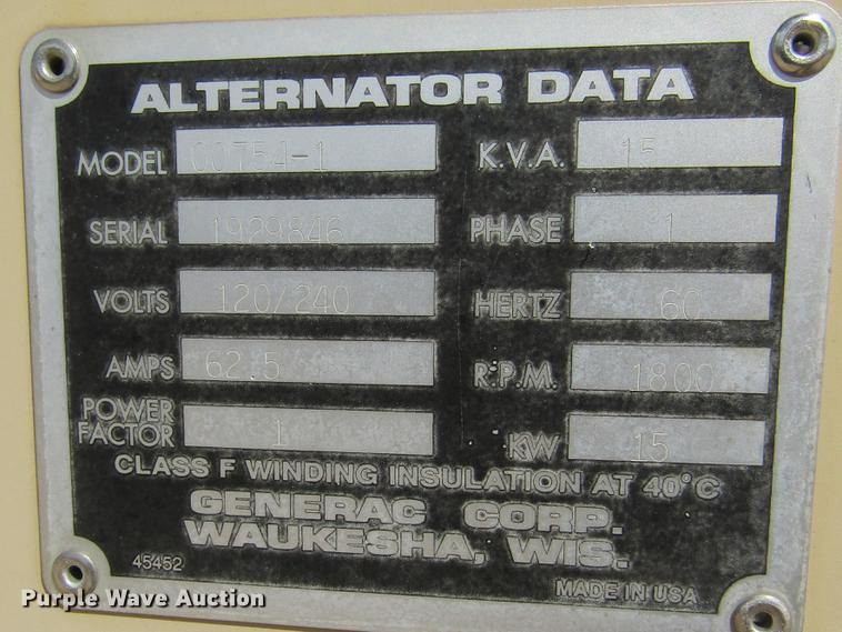 image for item DD2704 1998 Generac 00754-1 generator