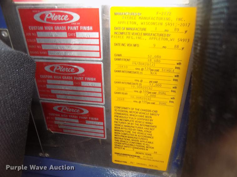 image for item DD2815 1989 Pierce Arrow bucket fire truck