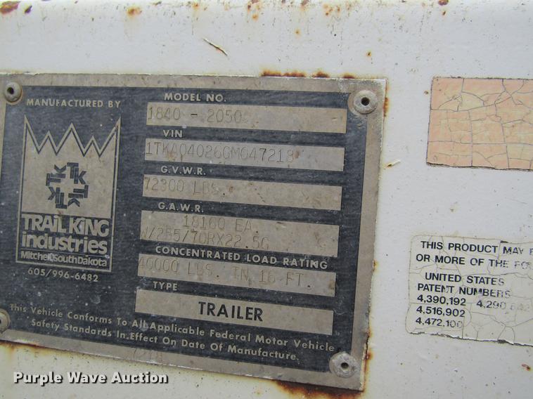 image for item DF3758 1986 Trail King 1840-2050 drop deck trailer