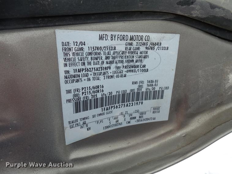 image for item DW9634 2005 Ford Taurus SEL