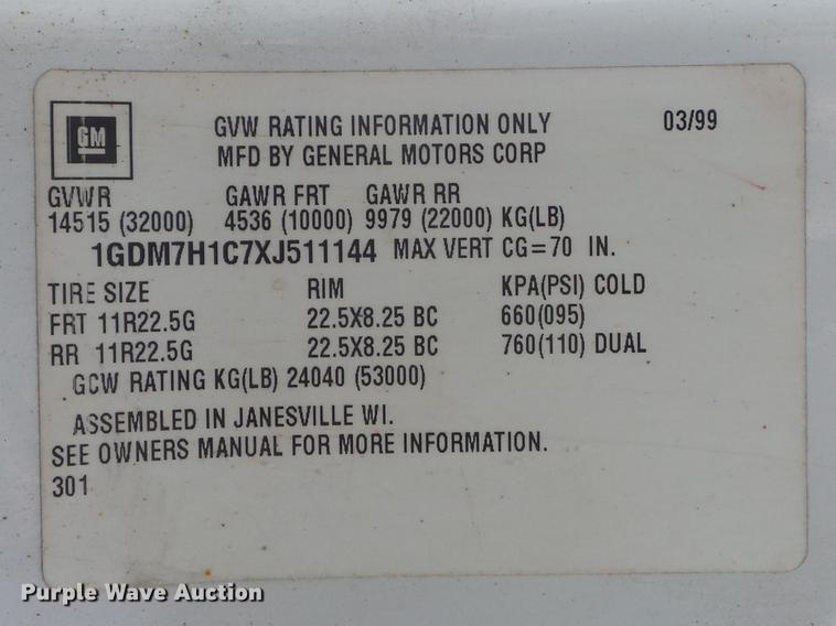 image for item DC7367 1999 GMC C7500 roll-off container truck