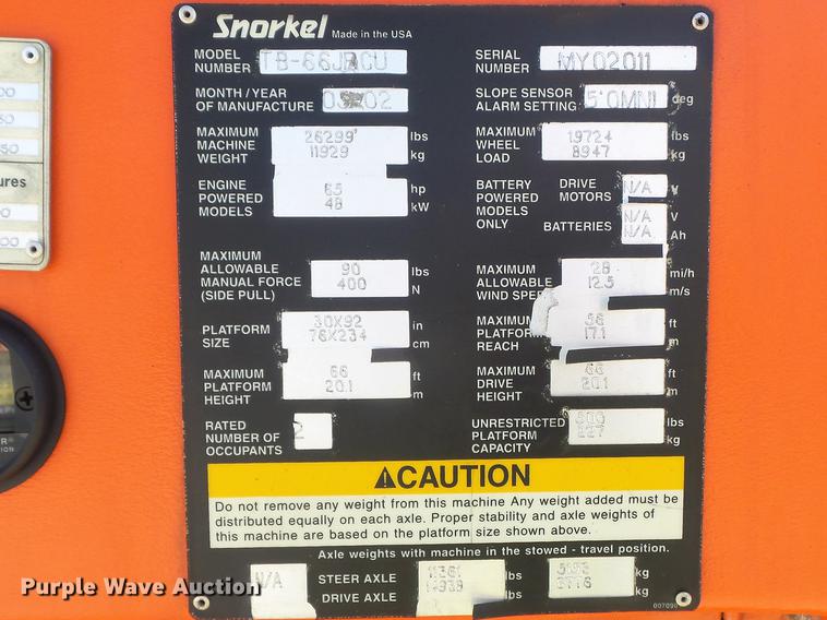 image for item DC7374 2002 Snorkel TB66J boom lift