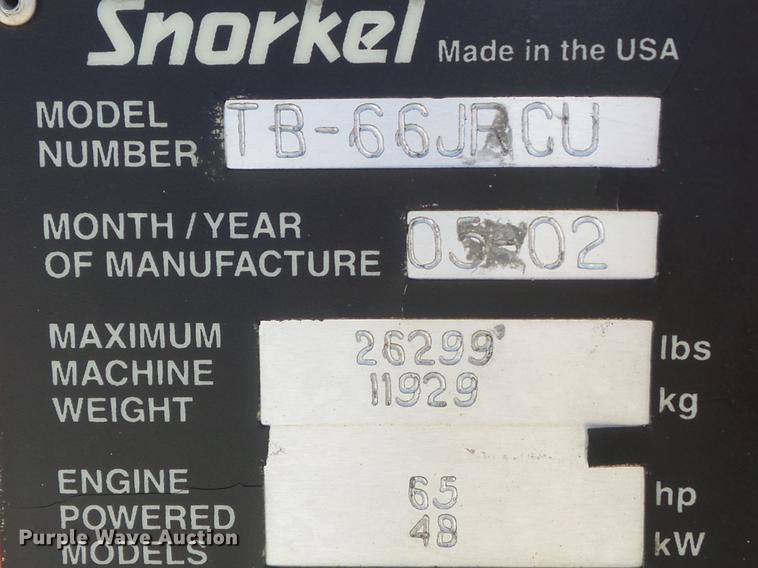 image for item DC7374 2002 Snorkel TB66J boom lift