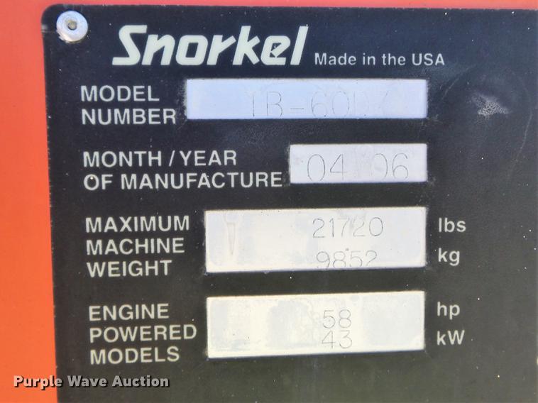 image for item DC7375 2006 Snorkel TB60 boom lift