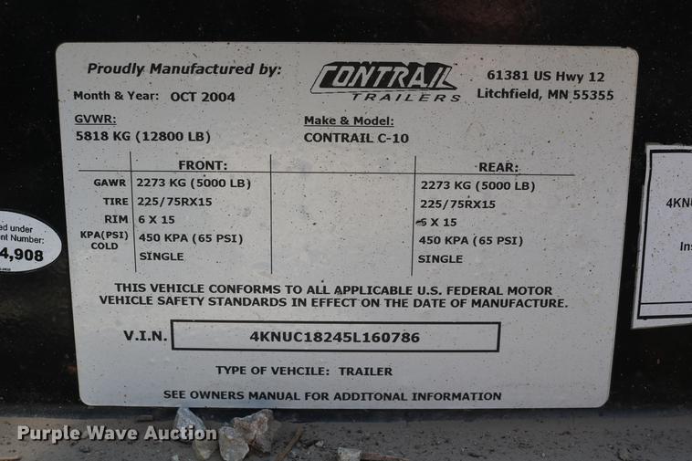 image for item DC7638 2005 Towmaster Contrail C-10 equipment trailer
