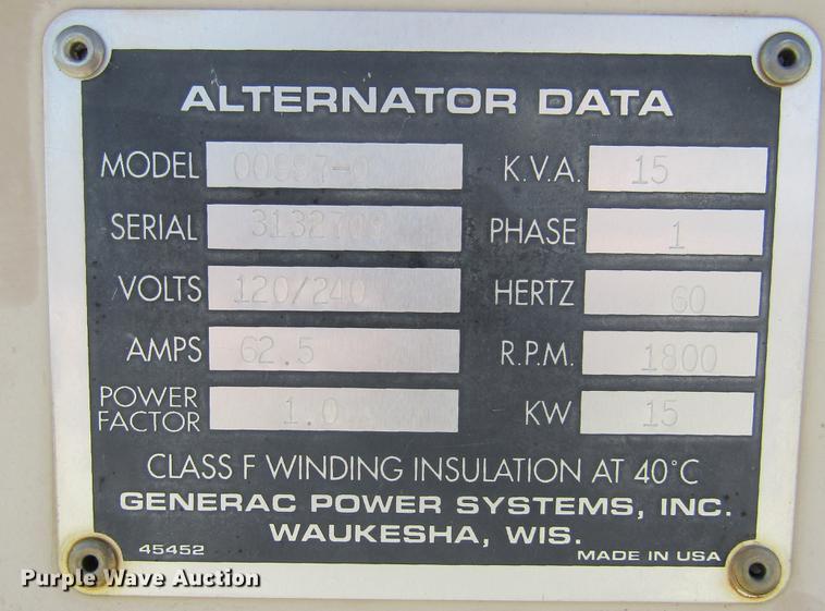 image for item DD2705 1998 Generac 00997-0 generator