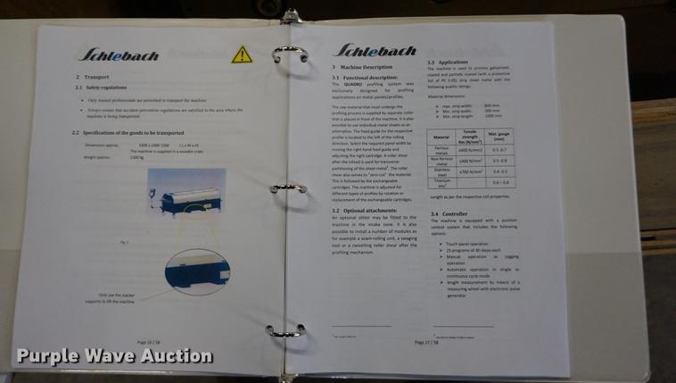 image for item DE3191 2009 Schlebach Quadro standing seam roll forming system