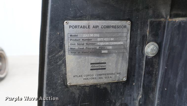 image for item DE3231 2002 Atlas Copco XAS96 air compressor