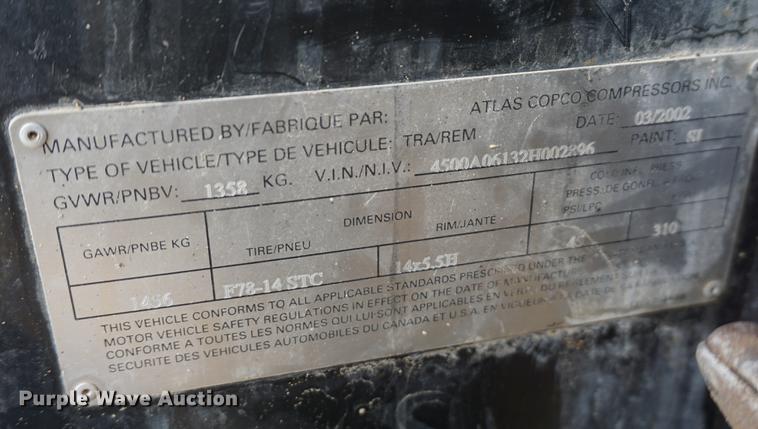 image for item DE3231 2002 Atlas Copco XAS96 air compressor