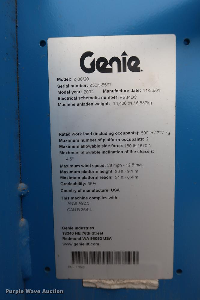 image for item DF3615 2002 Genie Z-30/20N boom lift