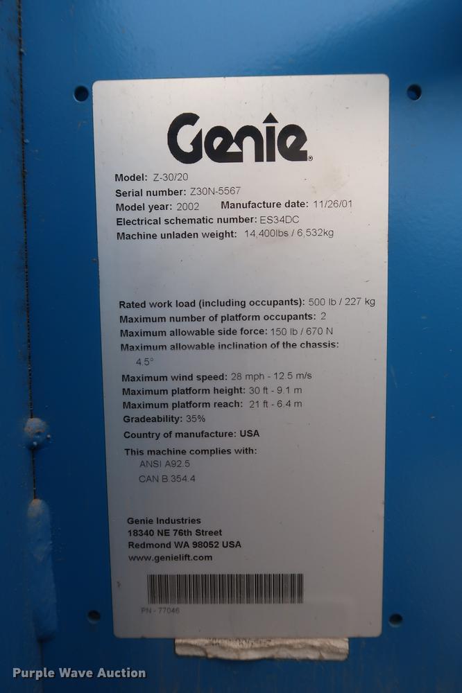 image for item DF3615 2002 Genie Z-30/20N boom lift