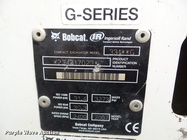 image for item DZ9286 2007 Bobcat 331G mini excavator