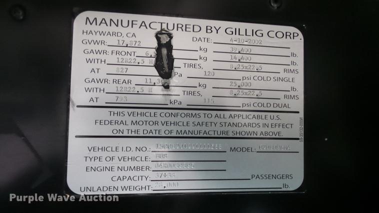 image for item DC3238 2002 Gillig C20B096N4 transit bus