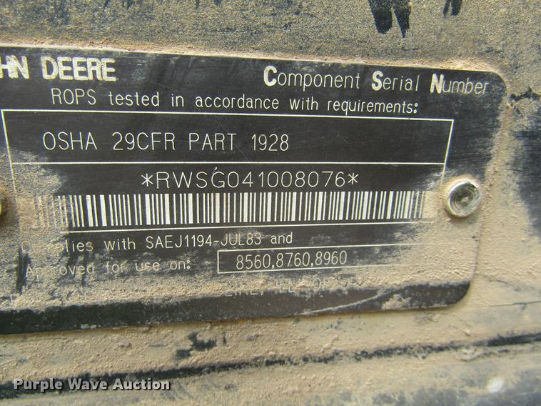 image for item DE6715 1992 John Deere 8560 4WD tractor