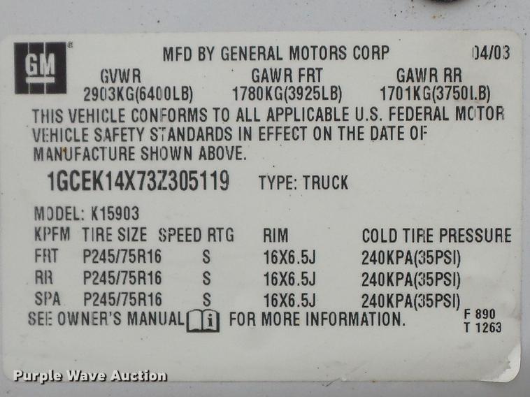 image for item DC7338 2003 Chevrolet Silverado 1500 pickup truck