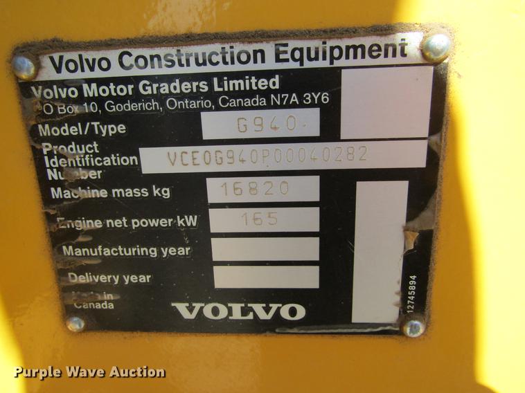 image for item DE6720 2007 Volvo G940 motor grader