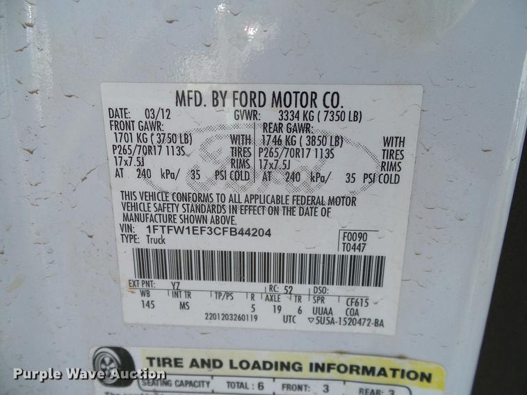 image for item DD1299 2012 Ford F150 XLT SuperCrew pickup truck