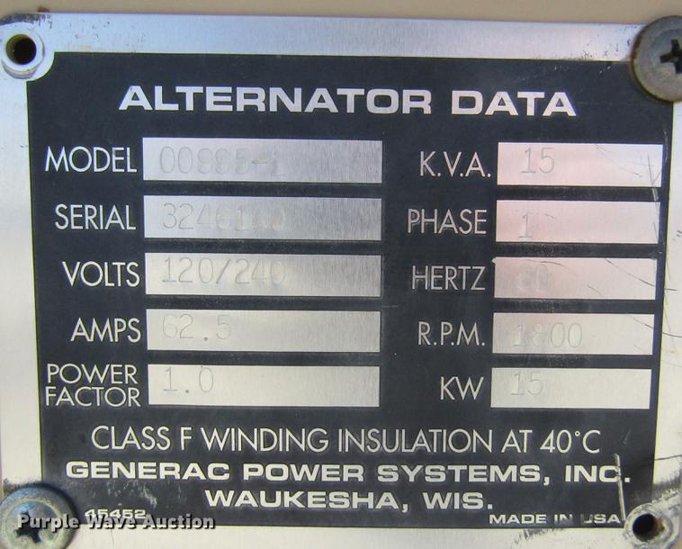 image for item DD2707 1998 Generac 00995-1 generator