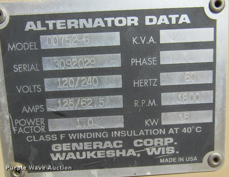 image for item DD2708 1998 Generac 00752-6 generator