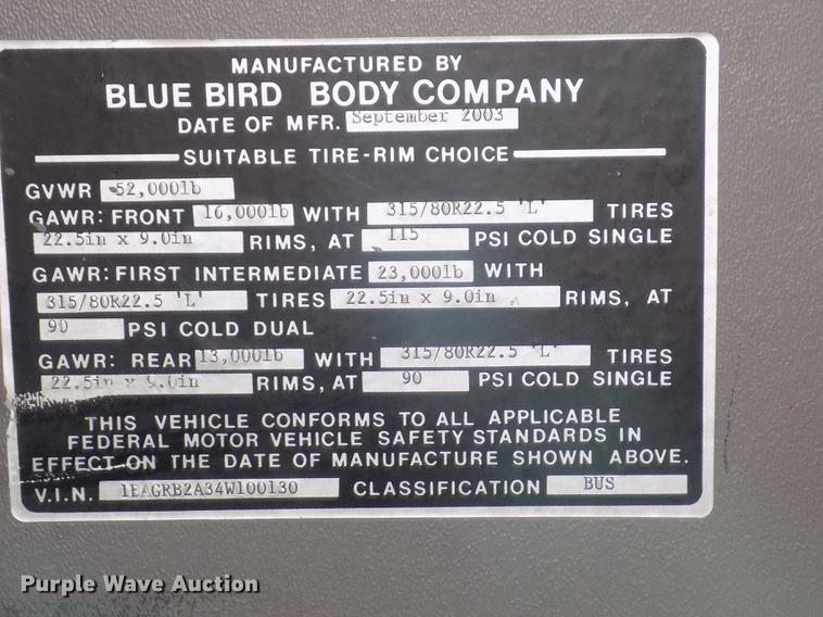 image for item DD2780 2004 Blue Bird Express 4500 coach bus