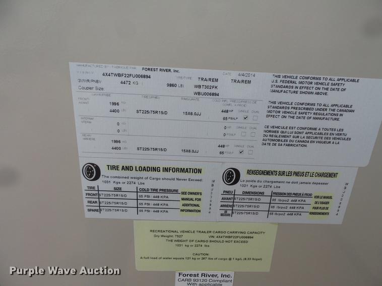 image for item DW9709 2015 Forest River Wildwood camper