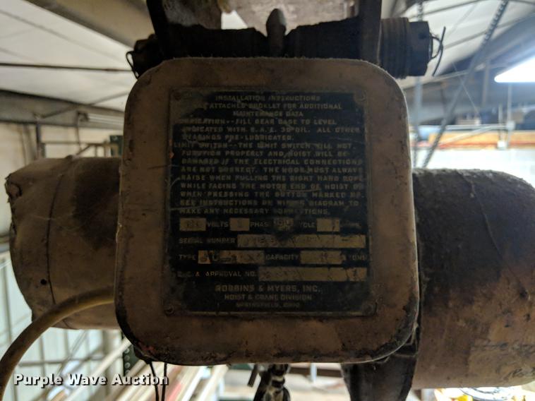 image for item DZ9867 Robbins & Myers JC-1 overhead crane hoist