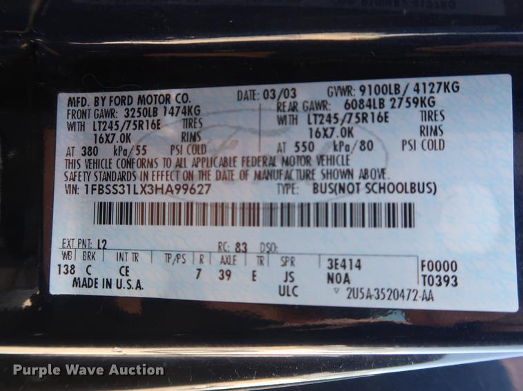 image for item EP9303 2003 Ford E350 Extended van