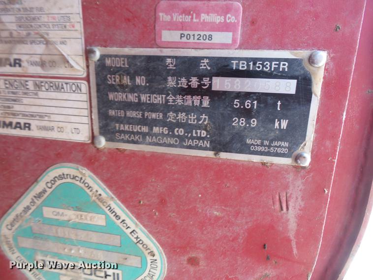 image for item DB6215 2007 Takeuchi TB153FR mini excavator