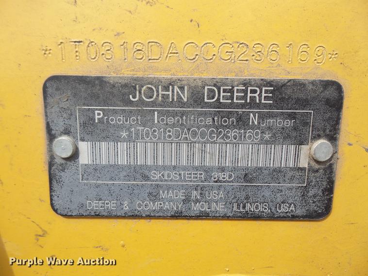 image for item DB6218 2013 John Deere 318D skid steer