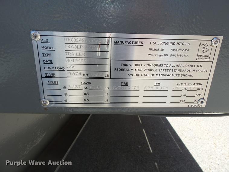 image for item DB7155 1995 Trail King TK40LP equipment trailer