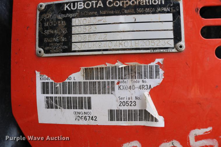 image for item DC7633 2013 Kubota KX040-4 mini excavator