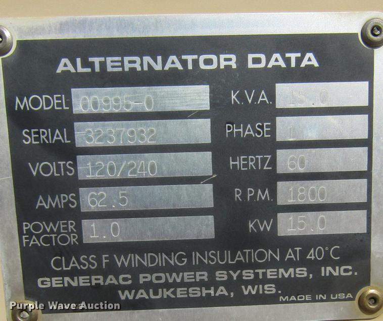 image for item DD2709 1998 Generac 00995-0 generator