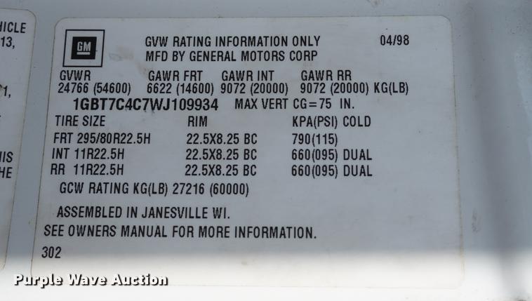 image for item DE3313 1998 Chevrolet T7500 paint striper truck