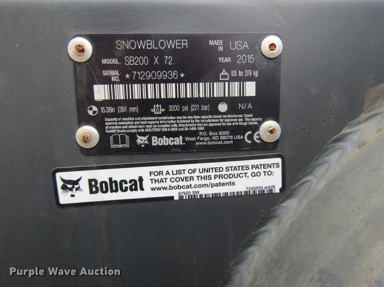 image for item DV9644 Bobcat SB200X72 skid steer snow blower