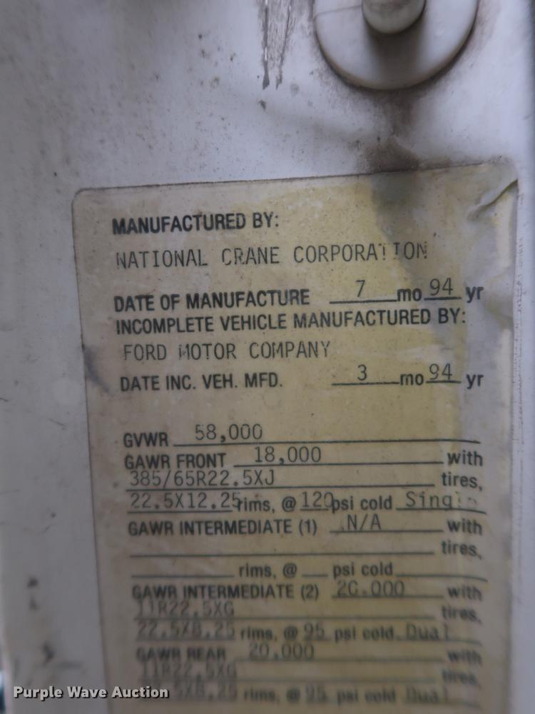 image for item EP9314 1994 Ford L8000 crane truck