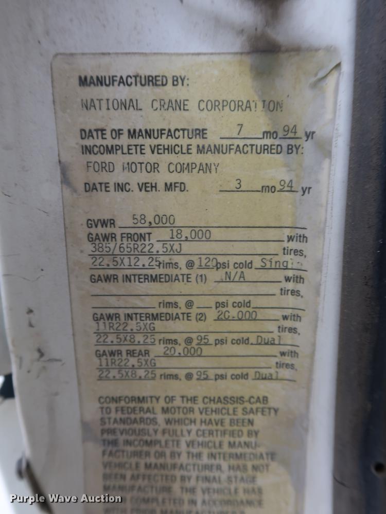 image for item EP9314 1994 Ford L8000 crane truck