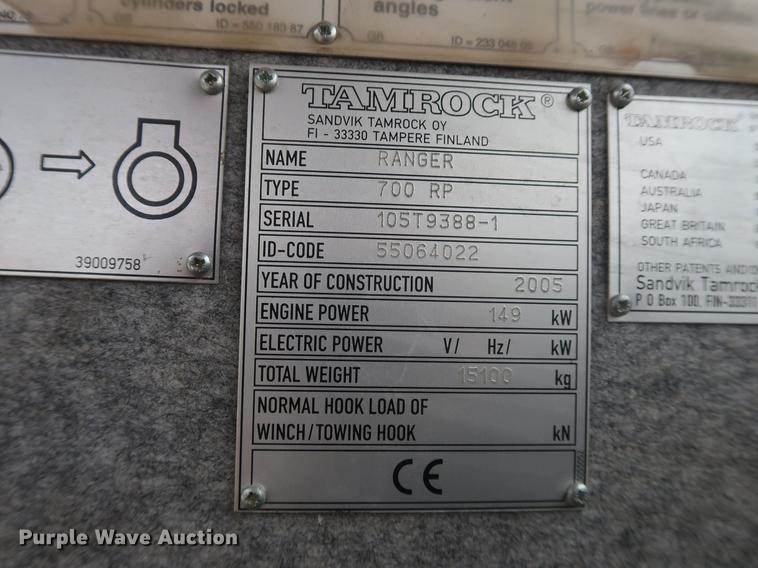 image for item EP9316 2005 Tamrock Ranger Rock Pilot 700 rock drill