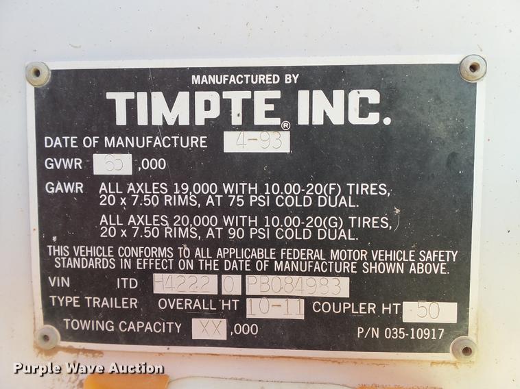image for item DD1203 1993 Timpte double hopper bottom grain trailer