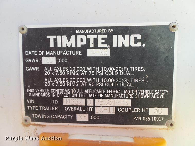 image for item DD1203 1993 Timpte double hopper bottom grain trailer