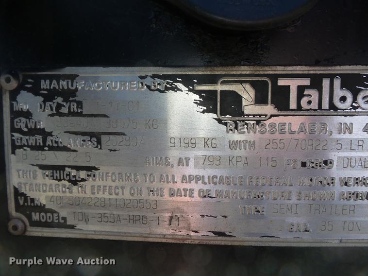 image for item DB7152 2001 Talbert low boy equipment trailer