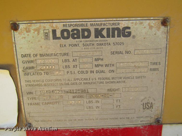 image for item DC4277 1998 Load King 2060-40-2 bottom dump trailer