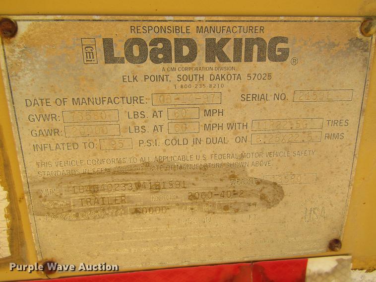 image for item DC4279 1997 Load King 2060-40-2 bottom dump trailer